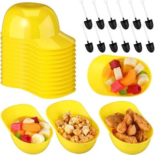 12 Set Yellow Helmet Hats Ice Cream Construction Bowl with Shovel, 8 oz