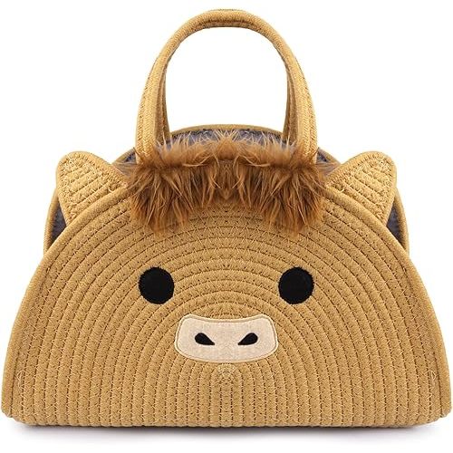 Highland Cute Cow Baby Diaper Caddy Organizer, Woven Cotton Rope Basket