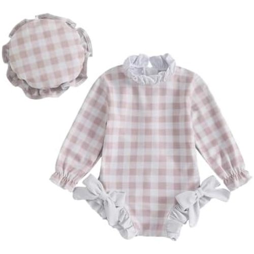 Baby Girl Swimsuit Baby Girls Long Sleeve One Piece Swimsuit Romper with Hat Bathing Suit Beach Rash Guard