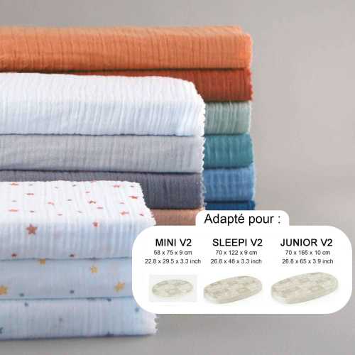 v2 Double gauze fitted sheet for stokke oval mattress 58x75x9 70x122x9 70x165x9 Oeko-Tex fabric