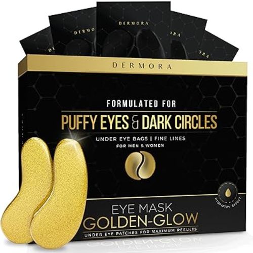 DERMORA Golden Glow Under Eye Patches (50 Pairs Eye Gels) - Rejuvenating Treatment for Dark Circles, Puffy Eyes, Refreshing, Revitalizing, Travel, Wrinkles