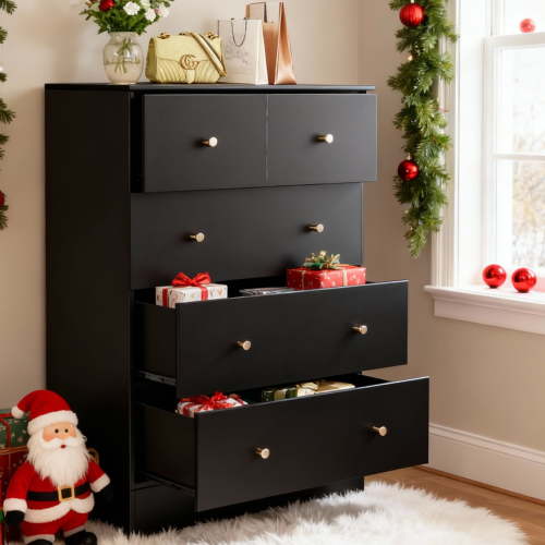 Ktaxon Large 5 Drawers Dresser Chests for Bedroom, Large Wood Chset of Drawers, Dressers Organizer for Bedroom, Living Room,Hallway, Black