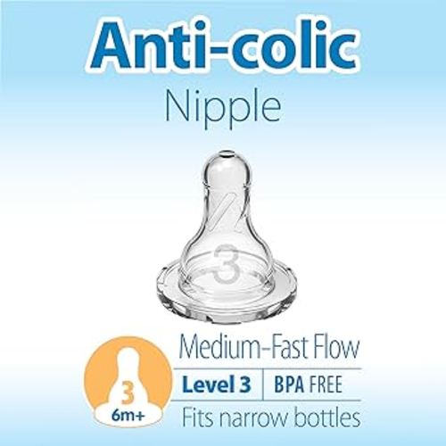 Amazon.com : Dr. Brown's Natural Flow Level 3 Narrow Baby Bottle Nipple, Medium-Fast Flow, 6m+, 100% Silicone, 6 Count : Baby