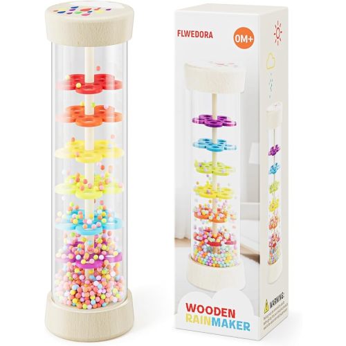 Rain Stick, Montessori Baby Toys for 6-12 Months 1 Year Old, Wooden Rainmaker Baby Rattle Sensory Toys, 7.7” Musical Developmental Toy - Infant Newborn Toddler Toys Gifts for Easter Basket Stuffers