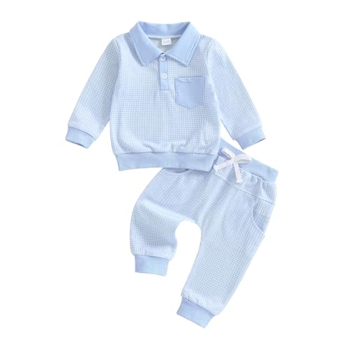 FOCUSNORM Toddler Baby Boy Clothes Plaid Long Sleeve Sweatshirt Pullover Tops + Joggers Pants Infant Boy Fall Winter Outfits