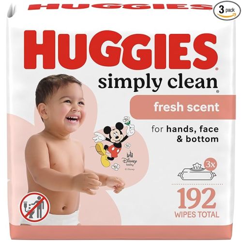 Huggies Simply Clean Fresh Scent Baby Wipes, 3 Flip-Top Packs of 64 (192 Wipes Total), Packaging May Vary