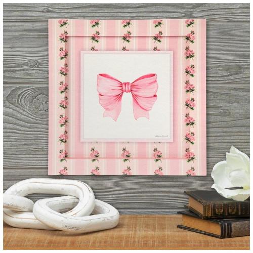 Pink Bow & Stripes Wood Wall Decor