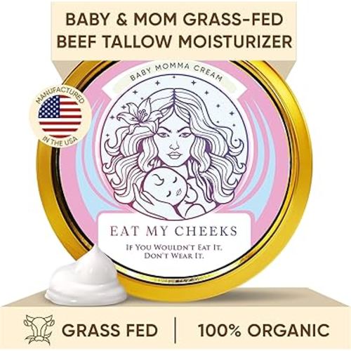 Eat My Face Grass Fed Tallow Cream for Babies & Moms, Organic Beef Tallow for Skin Helps with Diaper Rash, Cradle Cap, Stretch Marks & Eczema, 4.0 oz