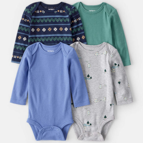 Blue/Grey/Green/Navy Baby Boy 4-Pack Fair Isle Long-Sleeve Multipack Bodysuits - Blue/Navy/Green | Carter’s Oshkosh Canada