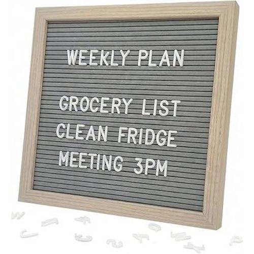 C CRYSTAL LEMON Felt Letter Board 10x10 Inch Gray – 336 Letters Numbers & Symbols – Changeable Message Board with Wooden Frame, Wall Mount or Stand