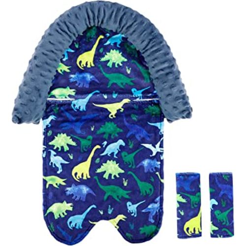 TANOFAR Baby Car Seat Head Support, Infant Car Seat Insert for Boys, Soft Newborn Carseat Cushion Fit for Car Seats, Stroller, Bouncers, Blue Dinosaur