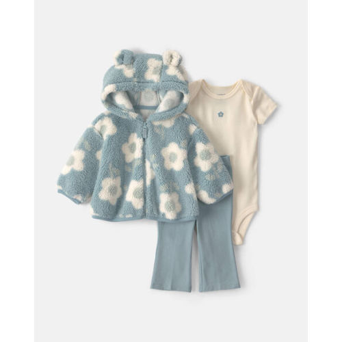 Baby Girl 3-Piece Floral Teddy Fleece Layering Set - Blue | Carter's