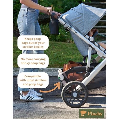 Pinchy Stroller Accessory for Dog Poop Bags – Hands-Free Clip and Bag Holder for Baby Strollers and Dog Walks