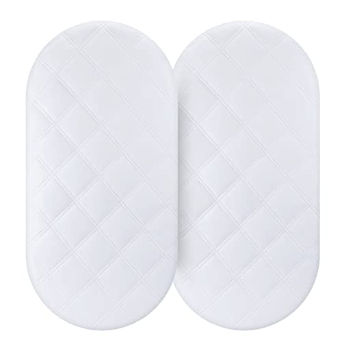 Yoofoss Waterproof Bassinet Mattress Pad Cover 2 Pack Fit for Hourglass/Oval Bassinet Mattress, Baby Bassinet Mattress Protector for Boys and Girls 32X16in White