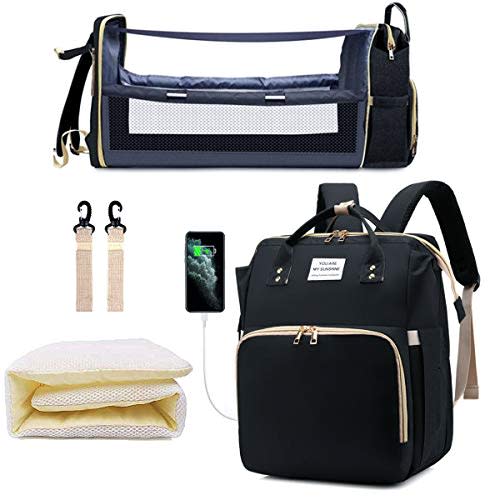 Diaper Bag Backpack with Changing Station, Nappy Baby Bags with Portable Changing Pad, 900D Waterproof Multi-Function Travel Portable Mommy Bag, Black
