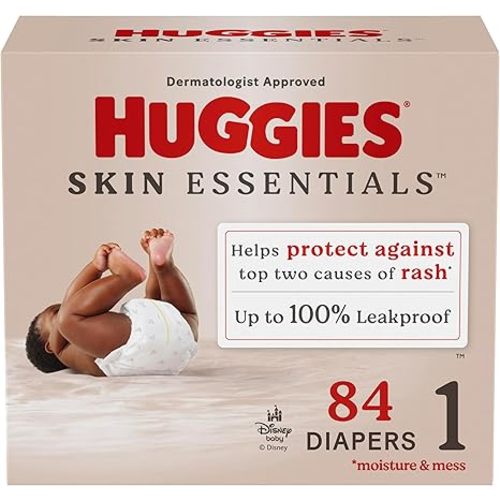 Huggies Size 1 Diapers, Skin Essentials Baby Diapers, Size 1 (8-14 lbs), 84 Count, Packaging May Vary