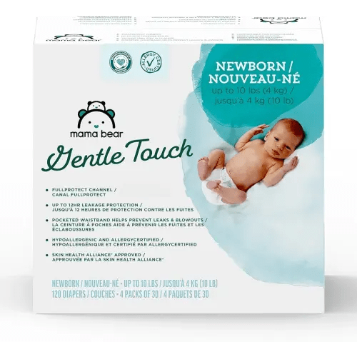 Amazon Brand - Mama Bear Gentle Touch Diapers, Size Newborn, 120 Count (4 packs of 30)