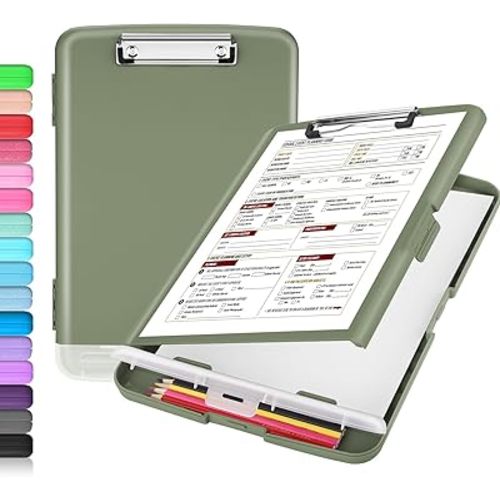 Sooez Clipboard with Storage, Clip Board 8.5 x 11 with Pen Holder, Plastic Organization Case Box for Letter Legal A4 Size Paper, Low Profile Clip, Nurses Teachers Must Haves, School & Office Supplies