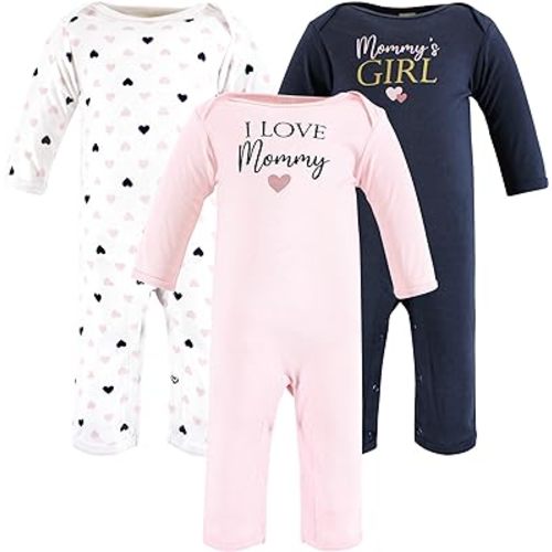 Hudson Baby Unisex Baby Cotton Coveralls, Girl-Mommy Pink Navy, 3-6 Months