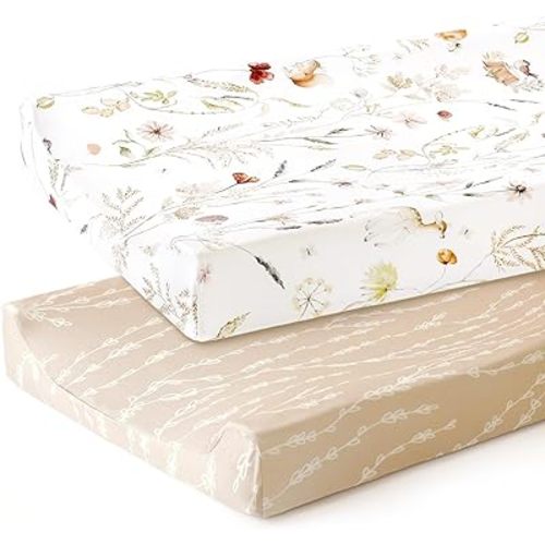 GRSSDER Stretch Ultra Soft Jersey Knit Changing Pad Cover Set 2 Pack, Change Table Pad Covers Fit 32"/34" x 16" Pads Safe and Snug, Dream