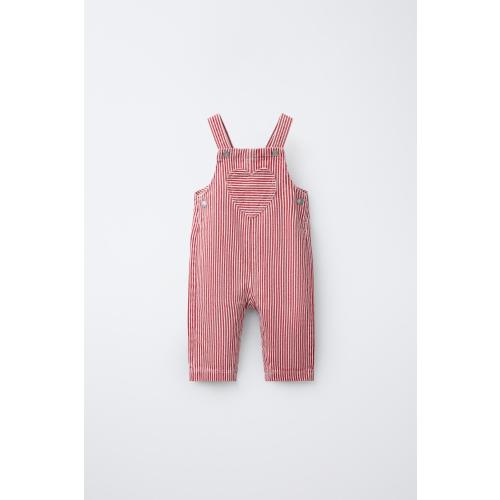 LONG STRIPED HEART SATEEN OVERALLS - Red / White | ZARA United States