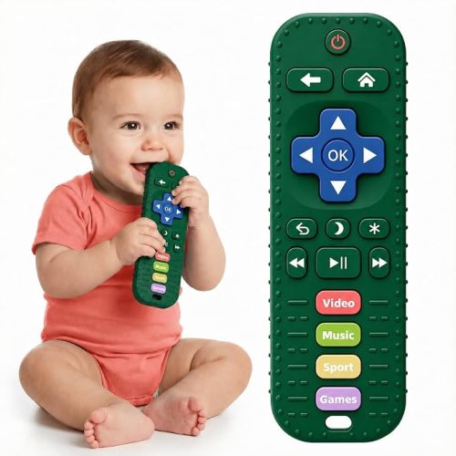Baby Teething Toys, Remote Control Sensory Teether, Silicone Chew Toy for Teething Relief, BPA-Free Baby Remote Gift for Infants 3-6, 6-12 Months (Black)