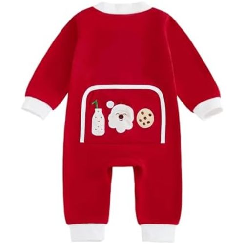 Baby Christmas Outfit Boy Girl Santa Cookies Zipper Jumpsuit