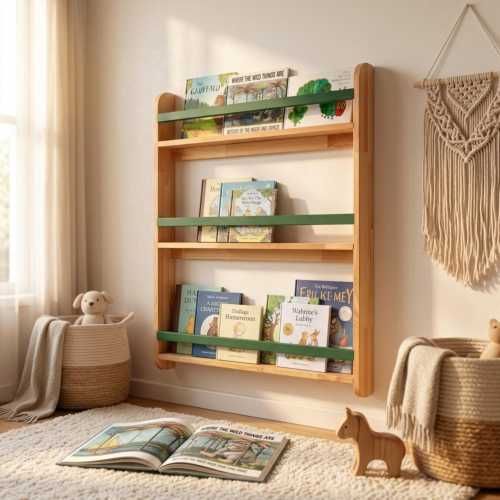 Montessori Bookshelf Wall Mounted, Kids Book Display Shelf, Nursery Bookcase, Space Saving Baby Bookshelf, Toddler Room Decor