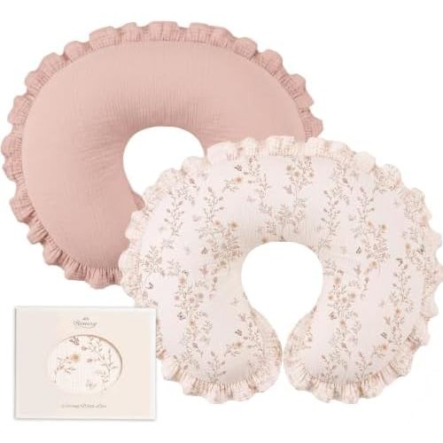 Konssy 2Pack 100% Muslin Cotton Soft Nursing Pillow Covers with Ruffle Trim