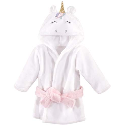 Hudson Baby Infant Girl Plush Animal Face Bathrobe, Multicolor Unicorn, 0-9 Months