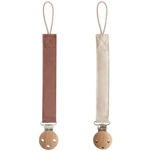 mushie Linen Baby Pacifier Clip Holder (Walnut/Shifting Sand)