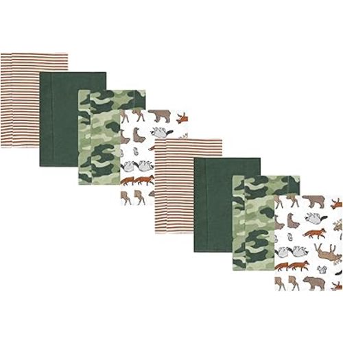 Hudson Baby Cotton Poly Flannel Burp Cloths Multipack, Animal Adventure 8-Pack, One Size