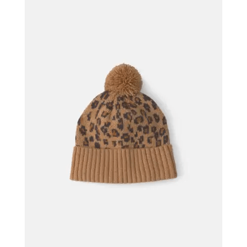 Toddler Girl Pom Leopard Beanie - Brown | Carter's