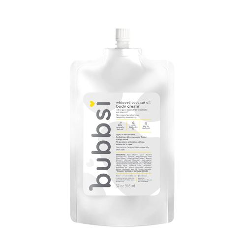 Bubbsi Whipped Coconut Oil Baby Lotion for Eczema, Dry Skin, Baby Acne, KP | Organic Coconut Oil, Shea Butter, Vitamin E | Light, Natural Scent | EU Compliant, Vegan (Refill Pouch, 32oz)
