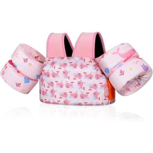 Moko Toddler Swim Vest for Kids, Arm Band for Children 20-50lbs/22-66lbs Cartoon Swimming Water Wings Pool Float Vests Sleeves Shoulder Straps Swim Arm Floaties