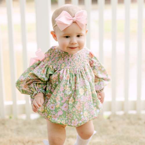 Greta Green Floral Smocked Bishop Bubble – Little Bear Smocks