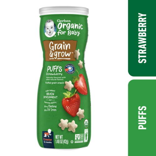 Gerber Organic Stage 3 Baby Food, Strawberry Puffs, 1.48 Ounce