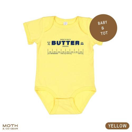 Butter Baby Bodysuit • Unisex Food Inspired Baby Outfit • Funny Unique Gender Neutral Luxe Hand-Printed Newborn Gift.