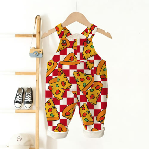 Baby Toddler Pizza Print Plaid Overalls