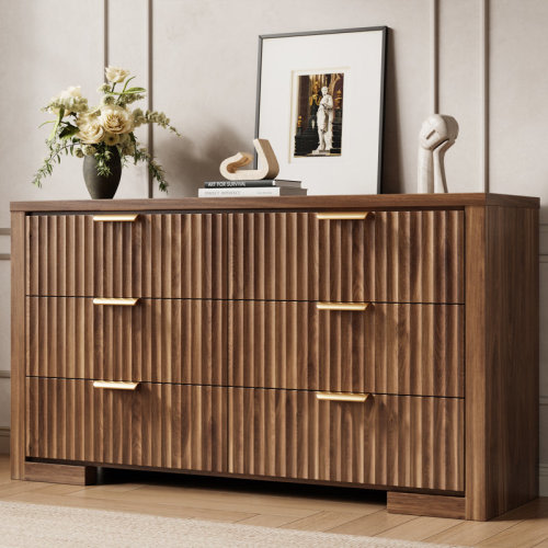 SZHaoDing 6-Drawer Fluted Dresser for Bedroom, 54''W Modern Storage Dresser Organizer, For Bedroom Living Room & Reviews | Wayfair
