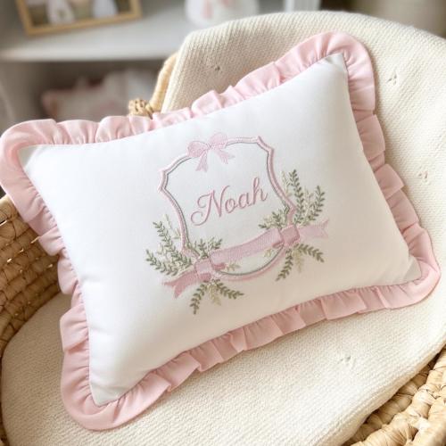 Baby Name Pillow With Ruffles, Personalized Nursery Cushion | Newborn Keepsake & Baby Shower Gift