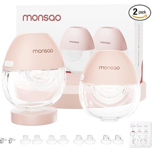 Wearable Electric Breast Pump, Hands-Free Portable Electric Pump with 3 Modes & 12 Intensive Levels, Whisper-Quiet & Lightweight for Travel, Custom Fit with 15/18/21/24mm Flanges(2 Pack)