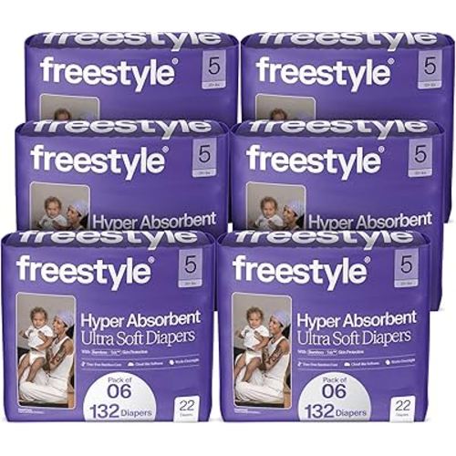 Freestyle BambooTek Diaper – (Size 5) Hyper Absorbent & Non-Toxic – Disposable Diaper for Sensitive Skin – Ultra Soft Diapers (25+ lbs) – 132 Count