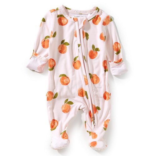 Angel Dear Baby Girls Watercolor Peaches Print Ruffle 2-Way Zipper Footie