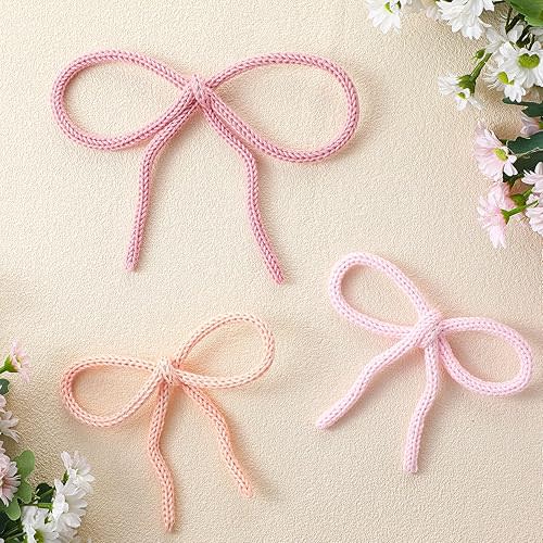 RattanView 3 Pcs Boho Bow Wall Decor Pink Bow Nursery Decoration Coquette Room Decor Woven Macrame Wall Hanging 2 Size Pink Preppy Decoration for Nursery Dorm Girls Room