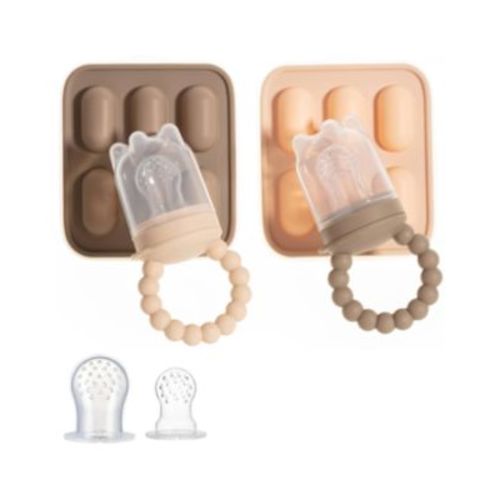 Toddler Silicone Fruit Feeders with Freezer Tray for Batch Prep, Set of 2 – Safe & Convenient, Includes Extra Pouches & Travel Lids, Dishwasher Safe