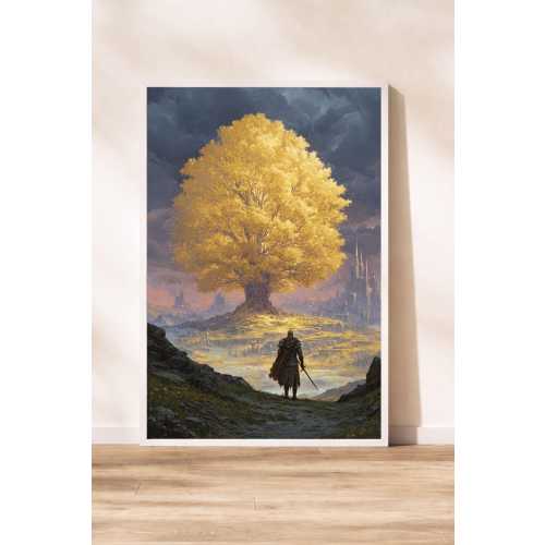 Elden Ring Wall Art Print, The Erdtree at Dusk Canvas Art, Dark Fantasy Wall Decor, Elden Ring Character Poster, Birthday Gift Gamer Poster