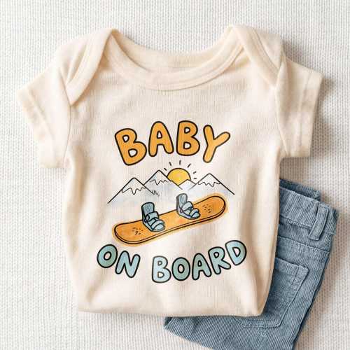 Baby On Board Baby Onesie - Cute Snowboarder Bodysuit
