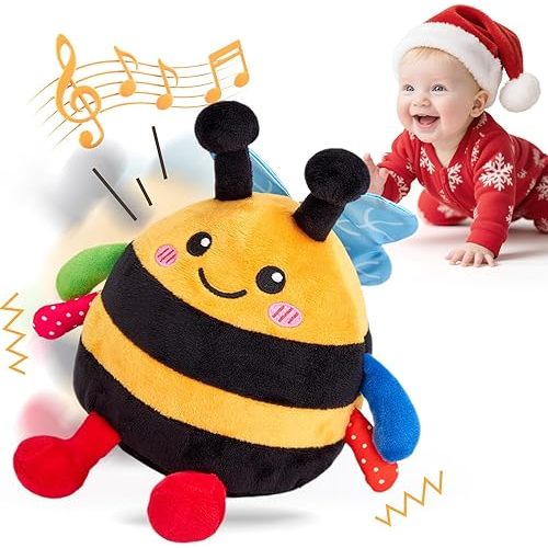 hahaland Baby Toy for 6 + 12 18 Months – Crawling Musical Dancing Bouncing Learning Bee Plush, Interactive Tummy Time Toy for 1 2 3 Year Old Boys Girls Ideal Birthday