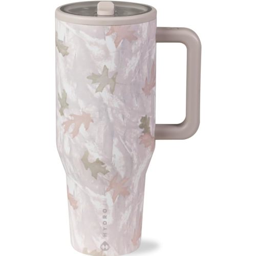 HydroJug Traveler - 40 oz Water Bottle with Handle & Flip Straw - Fits in Cup Holder, Leak Resistant Tumbler-Reusable Insulated Stainless Steel & Rubber Base - Gifts for Women & Men, Camo